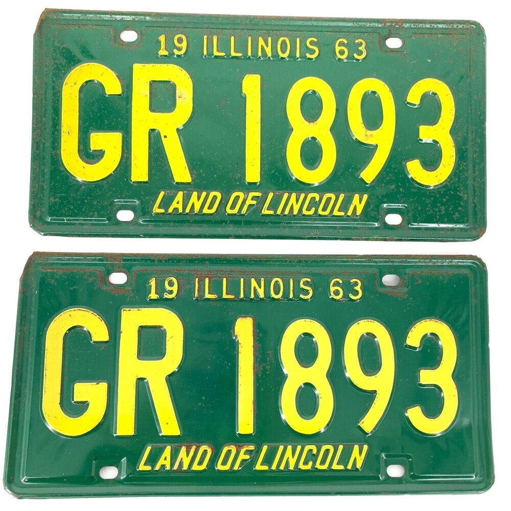 Illinois 1963 Vintage License Plate Pair Pickup Truck Old Set Classic Man Cave